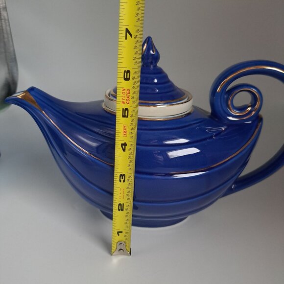 Hall Pottery Blue Gold Aladdin Lamp 6 Cup Teapot Tea Strainer MCM Genie-Inspired - Picture 2 of 16